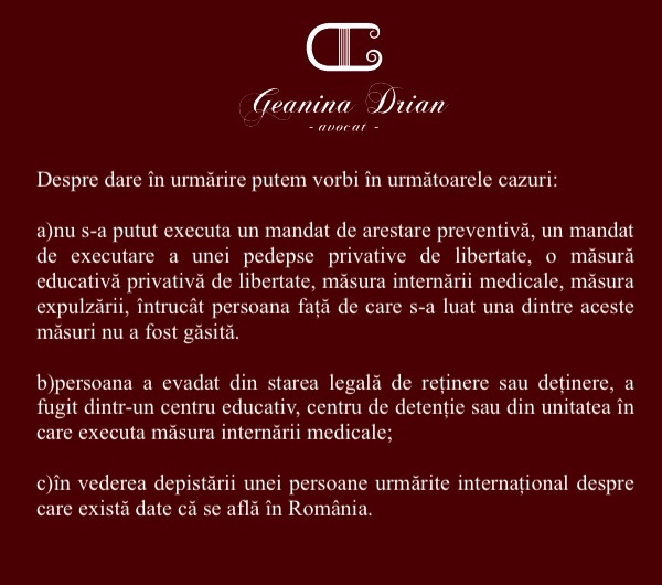 dare în urmărire dat în urmărire generală avocat DRIAN